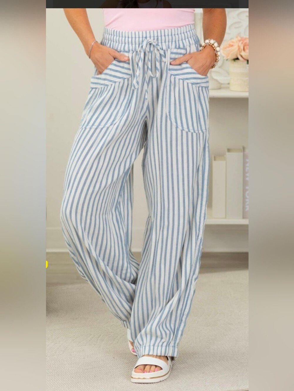 Cotierra Light Blue & White Striped Women’s Drawstring Pants
